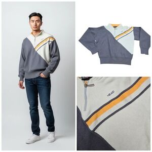 Vintage HEAD Sportswear‎ 100% Wool Quarter-Zip Sweater Color Block Mens Sz M